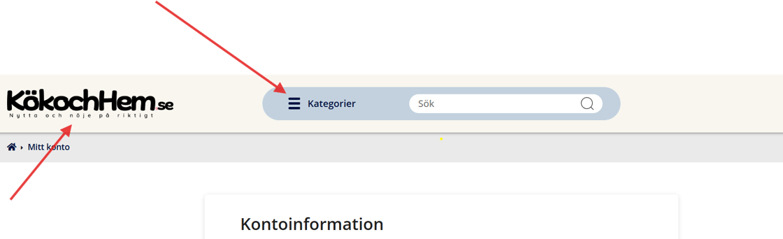 Startsida mitt konto